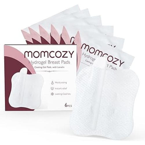 Momcozy Hydrogel Nipple Pads with Soothing Lanolin, Soothies Gel Nursing Pads Provide Instant Cooling Relief for Sore Nipples, Breastfeeding Essentials, 6 PCS