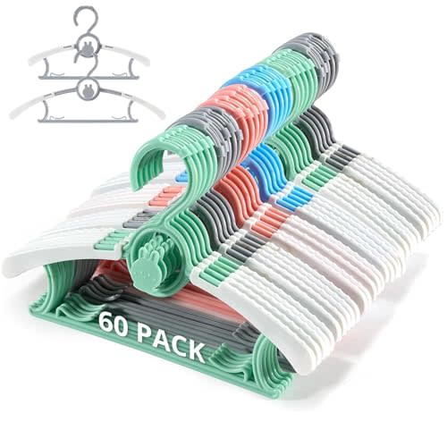 PIGLOG Kids Hangers, Extendable & Stackable Baby Hangers, 60PCS Mix-Colors Toddler Hangeres for Baby Toddler Children Kids Teen, 11~14Inch Non-Slip Plastic Kid Hangeres, Babys Clothes Hanger