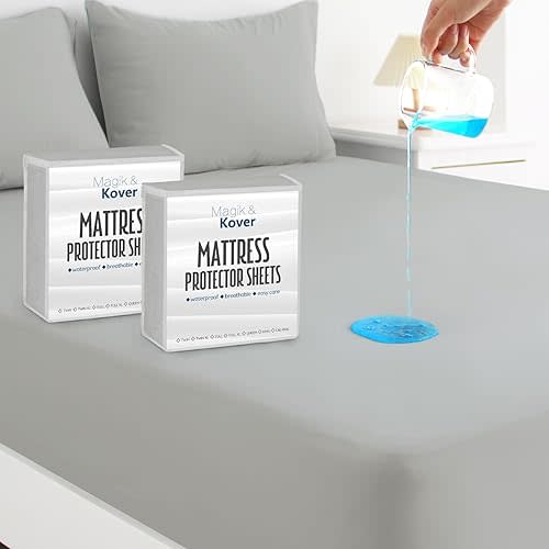 Magik & Kover Twin Mattress Protector Waterproof Cover 2 Pack, Waterproof Bed Twin Fitted Sheet Only, Machine Washable Deep Pocket Single Size Mattress Cover for Kids with Elastic Rubber Band, Grey