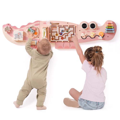Robud Montessori Busy Board for Toddlers 1-3 Years, Wooden Wall-Mounted Activity Board with Gears, Maze & Locks, Educational Learning Toys for Fine Motor Skills, Gift for Boys Girls