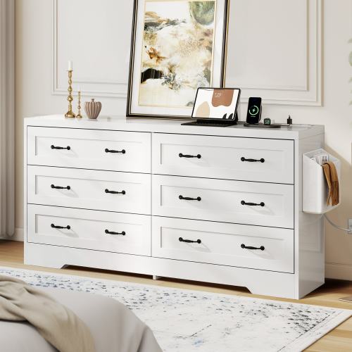 Moasis 7-Drawer Double Dresser with USB Charging Station