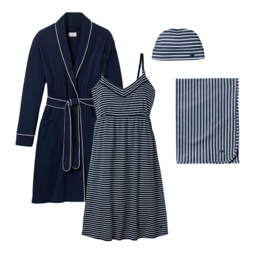 The Hospital Stay Luxe Set - Navy & Navy Stripe
