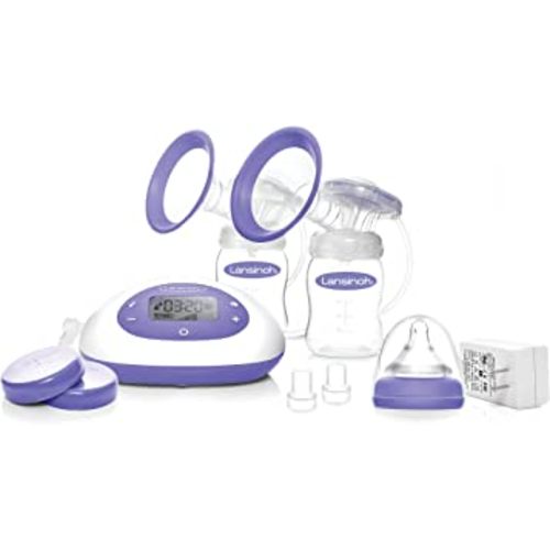 Lansinoh Signature Pro Double Electric Breast Pump, Portable Breast Pump, 3 Power Options, LCD Display, Includes Breast Pump Bag, 25mm Breast Pump Flanges and 2 Lansinoh Baby Bottles (pack of 1)