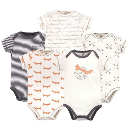 Touched By Nature Baby Boy Organic Cotton Bodysuits 5pk, Fox, 6-9 Months