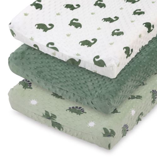 The Peanutshell Changing Pad Cover For Baby Boys, Green Dino Minky, Green