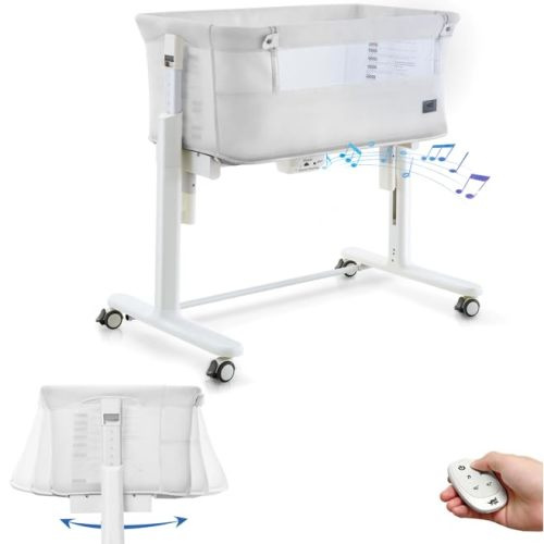 VaVaSoo Rocking Bassinet for Baby Automatic Bedside Sleeper 3 in 1 Electric Bedside Crib on Wheels, Smart Co Sleeper for Newborn/Infant 5 Heights Adjustable, White