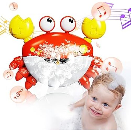 GLZOOO Crab Bath Toys: Bath Toys for Toddlers, Blow Bubbles and Plays 12 Children’s Songs, Sing-Along Bath Bubble Maker for Baby (Red)