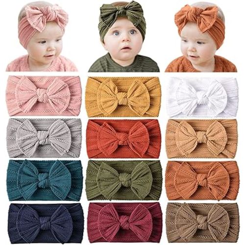 Prohouse 12 Pack Baby Nylon Headbands Hairbands Hair Bow Elastics Handmade Hair Accessories for Baby Girls Newborn Infant Toddlers Kids(Terracotta)
