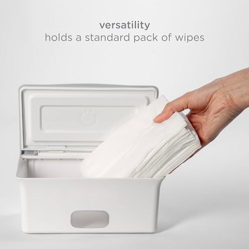 Ubbi Baby Wipes Dispenser | Baby Wipes Case | Baby Wipes Holder with Weighted Plate, Keeps Wipes Fresh and Non-Slip Rubber Feet, White - White Wipes Dispenser