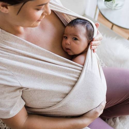 Kindred Bravely Short Sleeve Skin to Skin Nursing Wrap Top, Organic Cotton (Oatmeal Heather, Large)