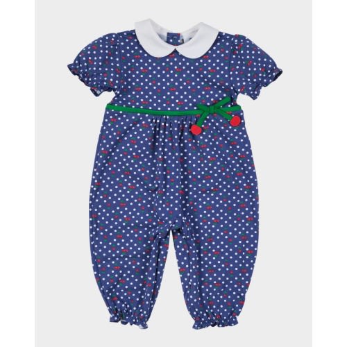 Girl's Polka Dot Cherry Printed Knit Longall, Size 3M-24M