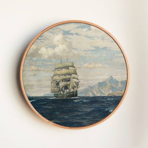 Vintage Tall Ship Painting - Maritime Art Print - Classic Sailing Vessel at Sea - Nautical Wall Decor for Coastal Home Decor