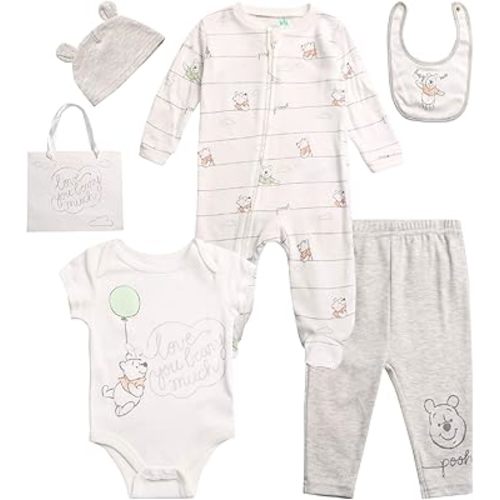 Disney Newborn Baby Boys Girls 7 Piece Layette Gift Set: Mickey Mouse, Winnie the Pooh & Minnie Mouse, 0-6M