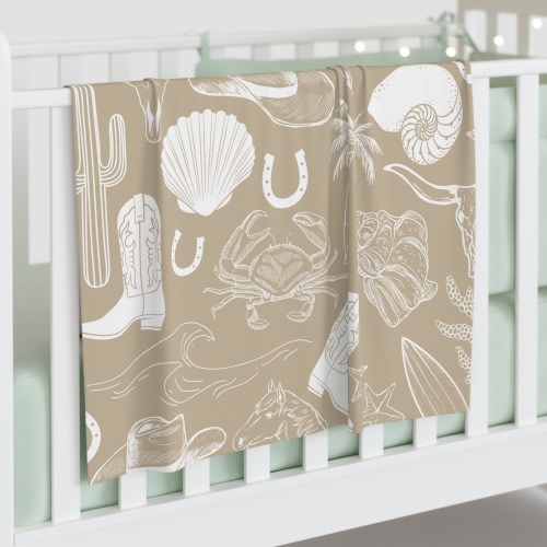 Sand Coastal Cowboy Cowgirl Baby Swaddle Blanket, 30&quot; x 40&quot; Western Nursery Decor, Beach Baby Gift, Ocean Seashell Soft Infant Blankie