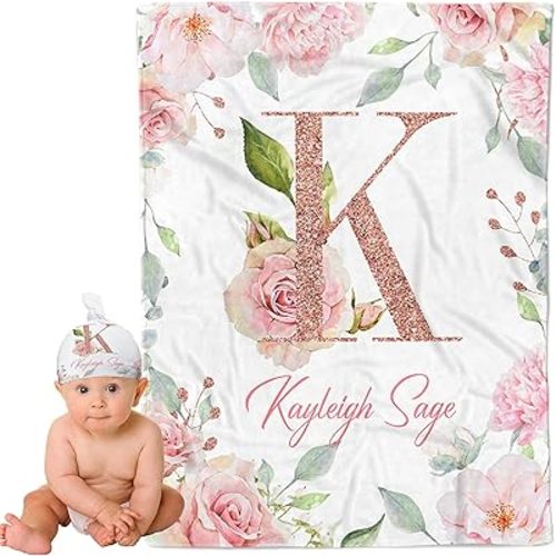 Personalized Baby Blankets for Boys Girls Personalized Baby Gifts Custom Baby Blankets for Girls Boys Personalized Baby Items Custom Name Blankets Personalized Kids (Pink Flowers 2)
