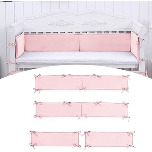 Baby Padded Cushioned Liners Crib Anticollision Pads, Mesh 4 Insides Breathable Cushioned Pads for Boys Girls (JR-Pink)