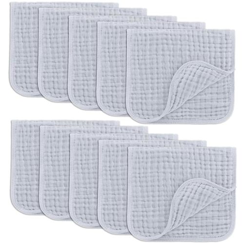Comfy Cubs Muslin Burp Cloths Set Large 100% Cotton Hand Washcloths for Babies, Baby Essentials 6 Layers Extra Absorbent and Soft Boys & Girls Baby Bibs & Burp Cloths Set (Slate, 10-Pack, 20" X10") - 10-Pack 20"X10"