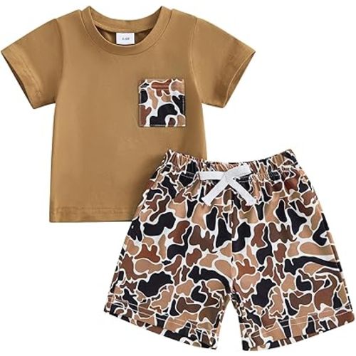 PUHHAPIEY Toddler Baby Boy Summer Clothes Retro Camo Hunting Shirts T-Shirt Camouflage Shorts Set 6 12 18 24 Months 2T 3T 4T