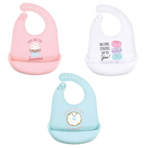 Hudson Baby Girl Waterproof and Easy To Clean Silicone baby Bibs, 3 Pack
