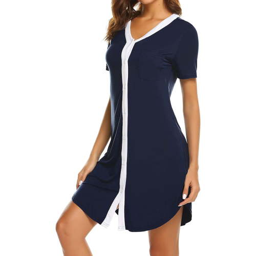 qILAKOG Women's Nursing Nightgown Maternity Dress Breastfeeding Gown Full Slips Sleepwear Womens Floral Button Down Short Sleeve Summer Maternity Nursing Breastfeeding Dress Patchwork Nursing Dresses