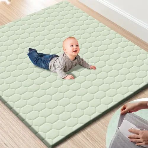 Premium Foam Baby Play Mat with Removable Cover, 50x50 Extra Thick Padding Playpen Mat, Non-Slip Floor Mat, Stylish & Easy to Clean for Crawling Baby, Infants & Toddlers, Green