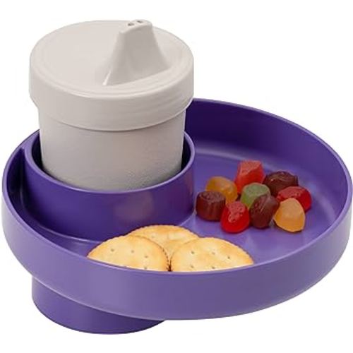 My Travel Tray Round, USA Made. Easily Convert Your existing Cup Holder to a Tray and Cup Holder for use in a Car Seat, Booster, Stroller, Golf Cart and Anywhere You Have a Cup Holder! (Purple).