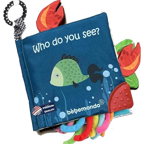 Fish Baby Books 0-6 Months,Touch and Feel Crinkle Books Soft Baby Book for Babies Infant Baby Toys 0-3-6-12 Months Toys 6 to 12 Months,Sensory Teething Toy, Shower Baby Gifts Boys Girls W/Teethers