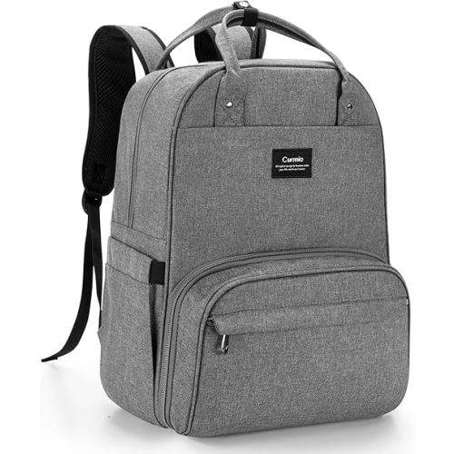 CURMIO Breast Pump Bag Compatible for Spectra S1, S2, Medela, Breast Pump Backpack with Compartment for Cooler Bag, with Padded Laptop Sleeve and Pockets for Working Moms, Gray