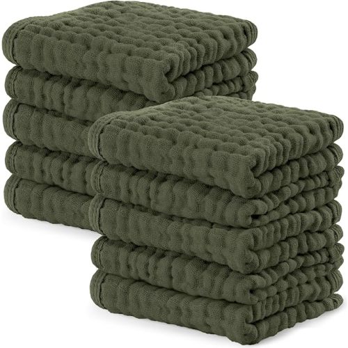 Comfy Cubs Muslin Burp Cloths Baby 50 x 25 cm, Pack of 10 - Large 6-Layer Ultra-Absorbent 100% Cotton for Babies Drool & Messes - Soft & Gentle Burp Cloth Baby Set for Boys & Girls - Kelp