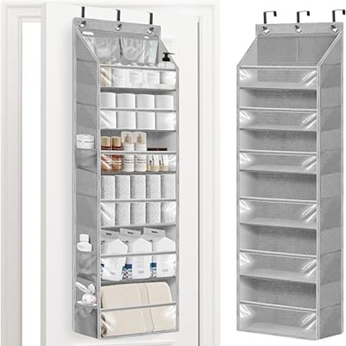 STORAGE MANIAC Over the Door Organizer Large Capacity Hanging Organizer, Clear Deep Pockets Behind Door Closet Organizer and Storage for Nursery, Bathroom, Bedroom, Pantry, 1 Pack Grey
