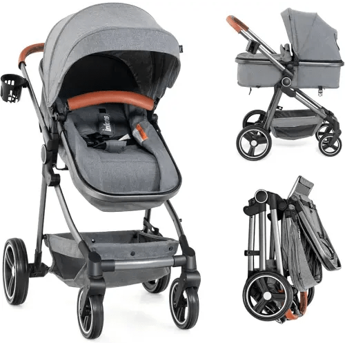 INFANS 2 in 1 Baby Stroller, Newborn Convertible Stroller Bassinet for Infant, Foldable High Landscape Shock Absorption with Reversible Seat, Aluminum Structure for Toddler Pushchair 0-36 Month