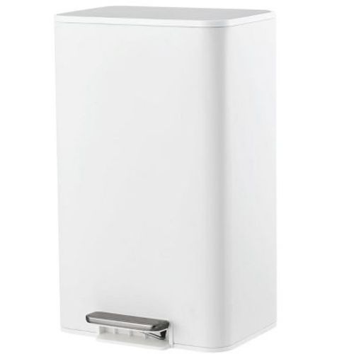 Stainless Steel Step Trash Can, 4 Gallon Quiet Soft-Close Lid Rectangular Garbage Bin with Foot Pedal & Removable Bucket, White