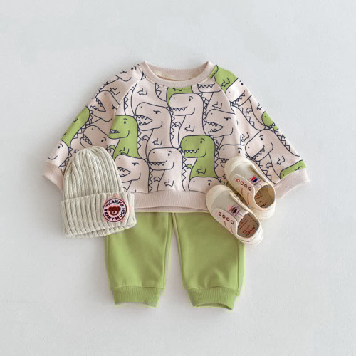 Baby Toddler Green Dinosaur Sweatshirt 2-piece Set