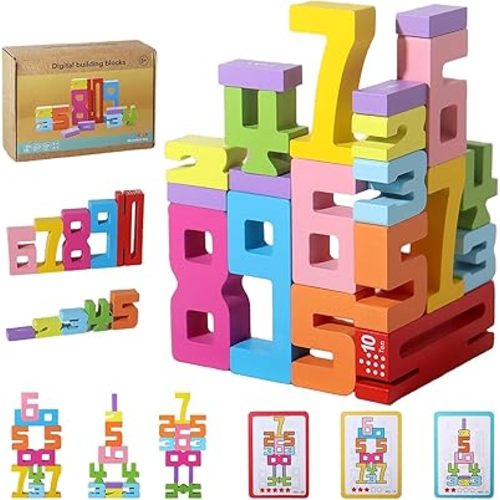 Wooden Number Building Blocks, Montessori Number Blocks Math Learning Toys for Kids Digital Educational Counting Toys Learning Toys for Parent-Child Interaction Social Skills Development (20Pcs)