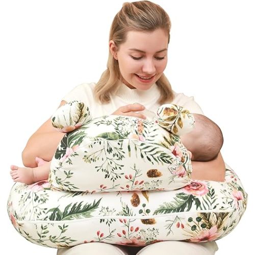 Nursing Pillow for Breastfeeding, Breast Feeding Pillow for Mom Support, Adjustable Waist Strap and Removable Cotton Cover, Rose