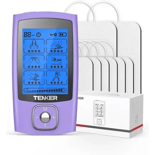 TENKER TENS Unit Muscle Stimulator, 24 Modes TENS EMS Machine for Pain Relief Therapy/Pain Management, Rechargeable Electronic Pulse Massager with 2"x2" and 2"x4" TENS Unit Electrode Pads