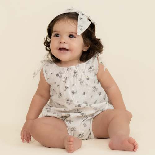 Organic Tie Shoulder Bubble Romper - Pastel Bloom