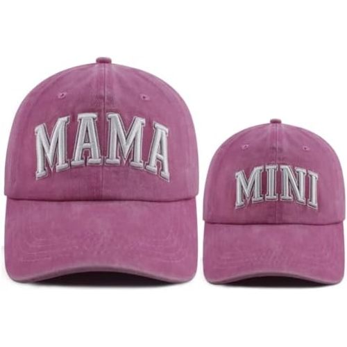 Funny Embroidered Mama and Mini Hat for Mom Kid, Adjustable Matching Parent-Child Baseball Cap Set of 2