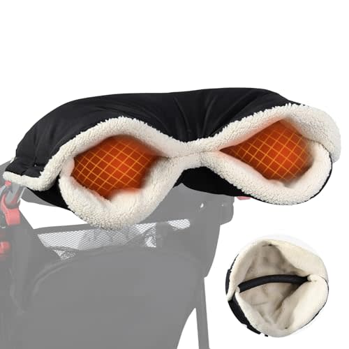 Orzbow Winter Stroller Gloves, Waterproof Mittens for Cold Weather With Berber Fleece, Universal Anti-freeze Hand Muffs, Easily Attaches to Stroller, for Parents and Caregivers, Cozy & Warm, Black