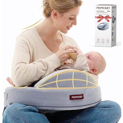 Momcozy Exclusive Memory Foam Nursing Pillow - Pioneering Safety Fence-Plus Size Breastfeeding Pillow for Ergonomic Comfort & Support-Easier and Healthier Nursing - Fit for All, Removable Cover