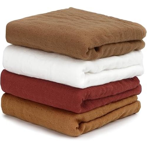 Maliton Muslin Burp Cloths for Baby Boy Girl, 4 Pack Super Soft Large 20''x10'' 100% Cotton Burp Cloths, 6 Layers Burp Rags(Fall Color, Pack of 4)