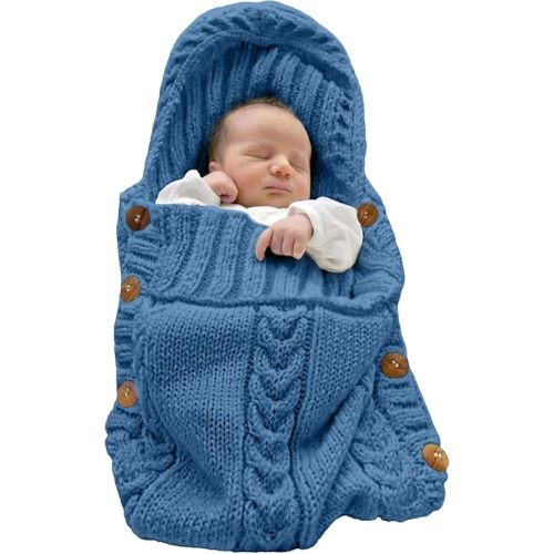 XMWEALTHY Newborn Baby Wrap Swaddle Blanket Knit Wrap Blanket Bag Receiving Blankets Stroller Wrap for Baby Blue 0-6 Month