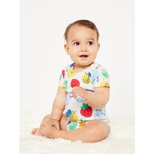 Unisex Printed Ribbed Short-Sleeve Bodysuit for Baby