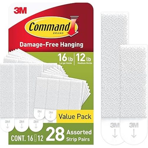 Command 15 lb & 10 lb Large and Medium Picture Hanging Strips 28 Assorted Pairs (56 Command Strips), Damage-Free Hanging Picture Hangers, Great for Home Decor, White Adhesive