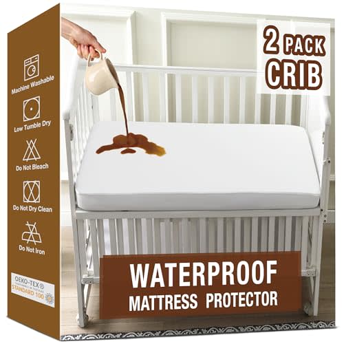 LVYSHOW Crib Mattress Pads 2 Pack, Waterproof Crib Mattress Protector for Babies and Toddlers, Soft Breathable Noiseless Mattress Cover for Standard Baby Crib