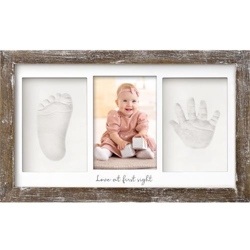 Baby Hand and Footprint Kit - Clay Handprint Keepsake Frame, Newborn Nursery Picture Frame, Personalized New Mom Gifts for Baby Shower & Registry (Barnwood)