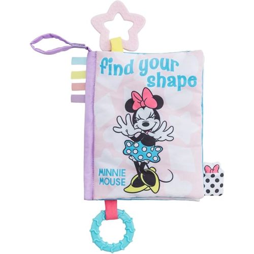 Disney Baby Minnie Mouse Find Your Shape Soft Book with Crinkle Pages, Teething Rings and On-The-Go Hook and Loop Strap for Babies and Toddlers