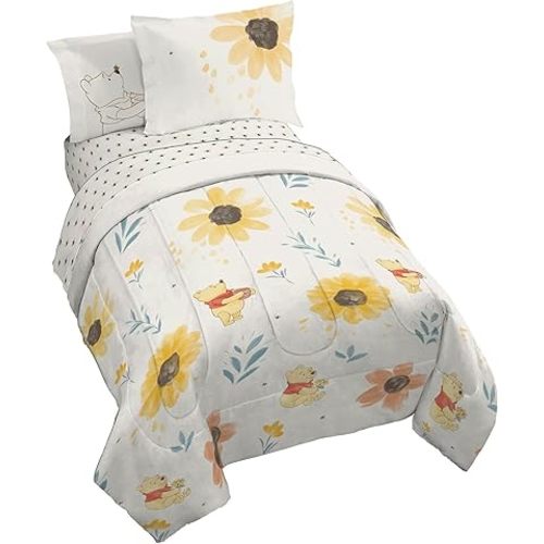 Jay Franco Disney Winnie The Pooh Full Sized Comforter Set - 7 Piece Bedding Includes Sheet Set & Pillow Covers - Super Soft Cozy Floral Bedding