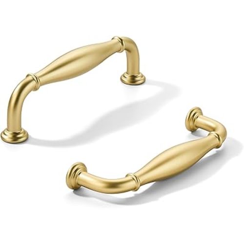 khtumeware 2 Pack 4inch(102mm) Hole Center Brushed Gold Cabinet Pulls Solid Heavy-Duty Matte Gold Tradition Handles Hardware for Bathroom Dressers Pull cabinets