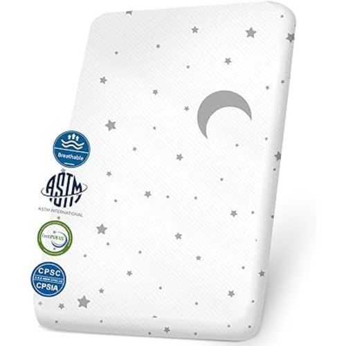 38"x26" Pack and Play Mattress for Baby and Toddlers - Breathable Pack N Play Mattresses Dual Sided Use Inner Core 3" Thick Removable Cute Star Washable Cover